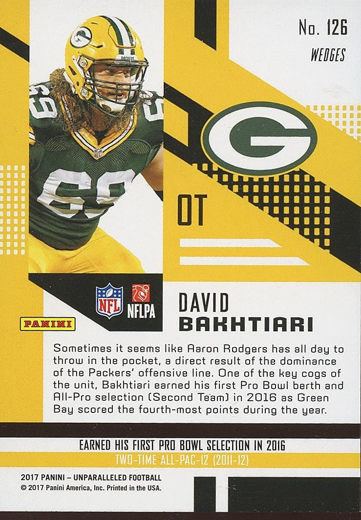 David Bakhtiari 2017 Unparalleled Pink Wedges Rookie RC Green Bay Packers