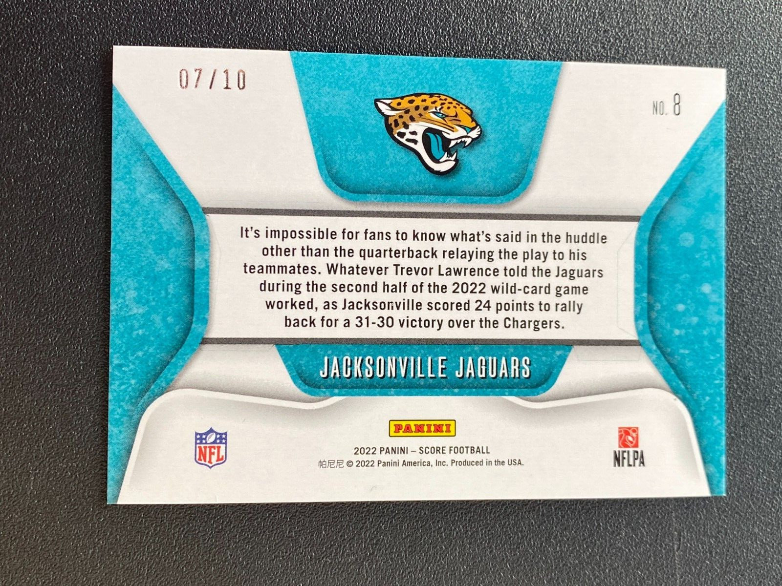 Jacksonville Jaguars 2022 Score Huddle Up First Down SSP Team Card 7/10 #8