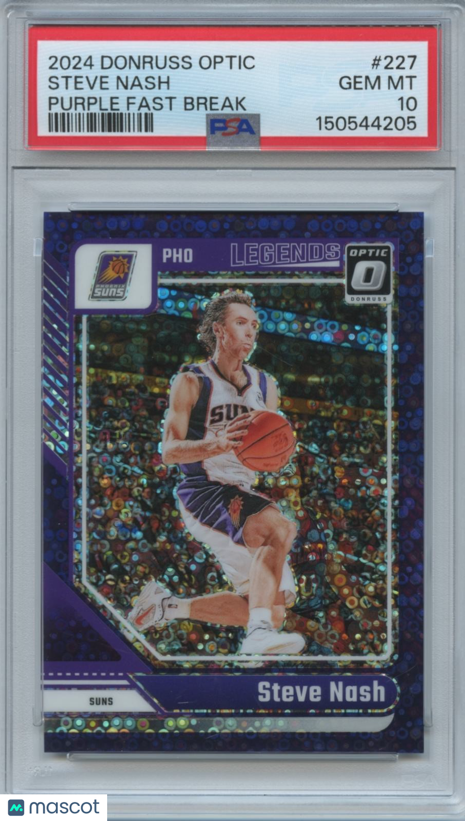 Steve Nash 2024-25 Optic Purple Fast Break Prizm Phoenix Suns 74/99 PSA 10