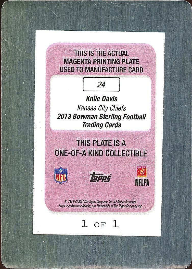 Knile Davis 2013 Bowman Sterling Printing Plate RC Kansas City Chiefs 1/1