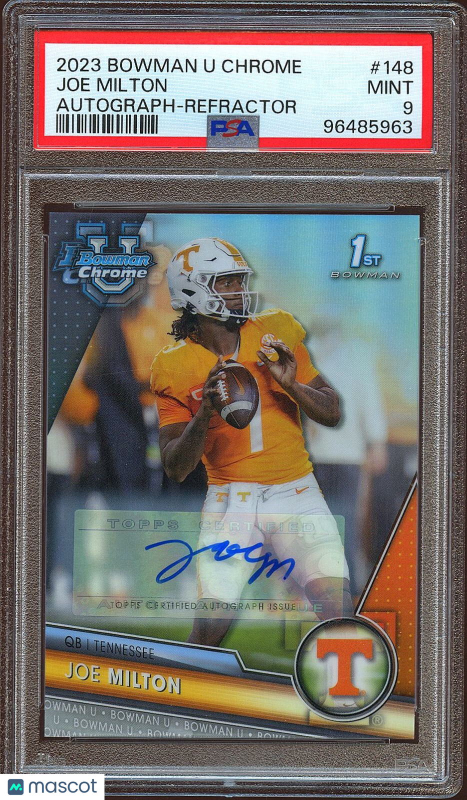 Joe Milton 2023 Bowman Chrome 1st Auto Autograph RC Tennessee Cowboys /499 PSA 9