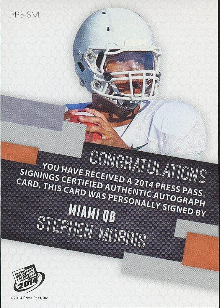 Stephen Morris 2014 Press Pass Red Ink SSP Auto Autograph RC Miami Hurricanes