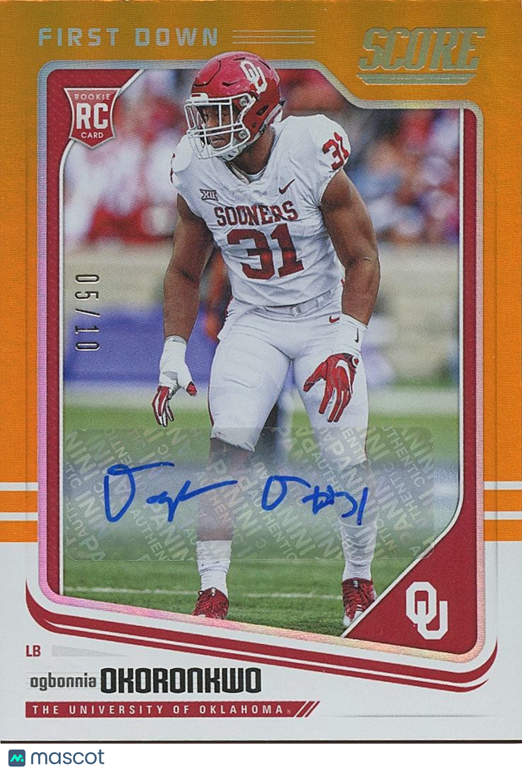 Ogbonnia Okoronkwo 2018 Score First Down Auto Autograph RC Oklahoma Sooners 5/10