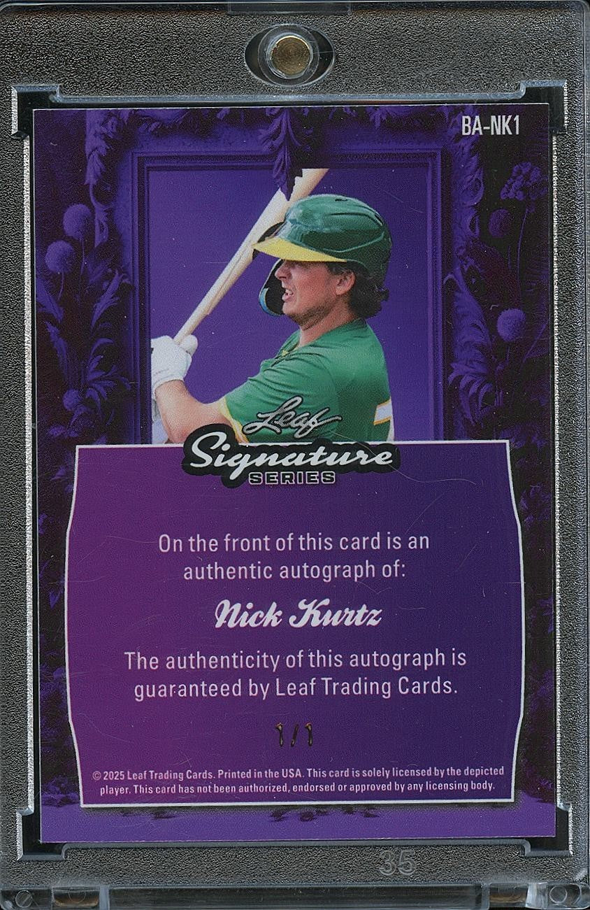 Nick Kurtz 2025 Leaf Signature GREEN Auto Autograph RC Oakland Athletics 1/1