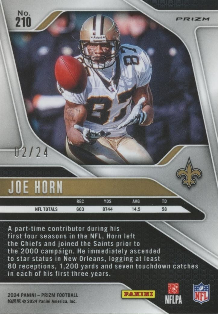 Joe Horn 2024 Prizm Gold Sparkle Prizm SSP New Orleans Saints 2/24 #210