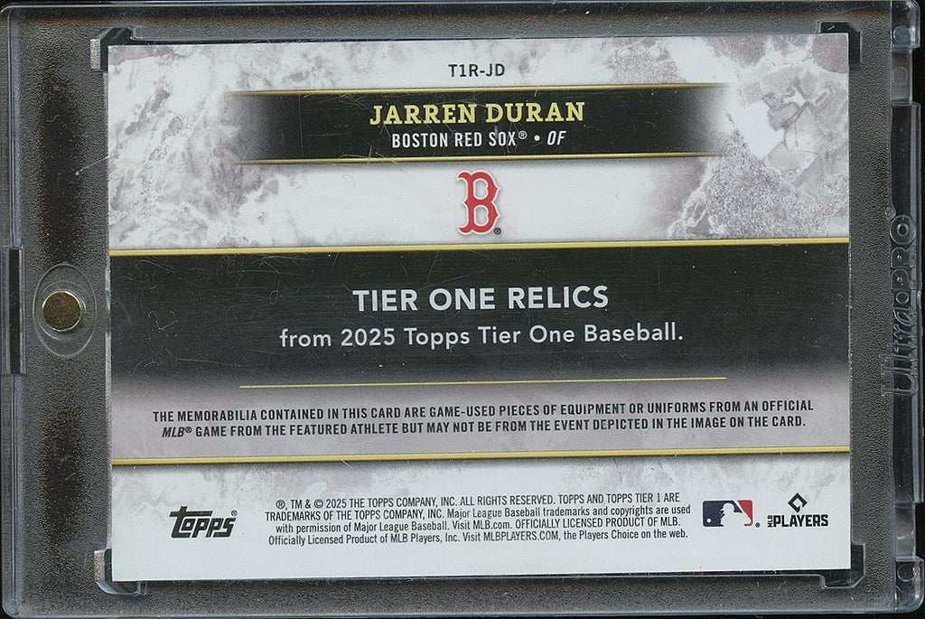 Jarren Duran 2025 Tier One Game Worn Patch Boston Red Sox 1/1 One Of One