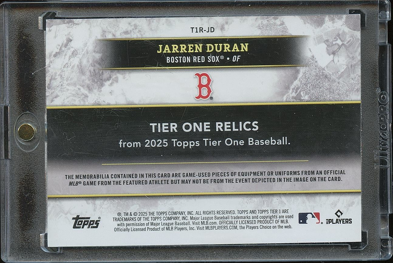 Jarren Duran 2025 Tier One Game Worn Patch Boston Red Sox 1/1 One Of One