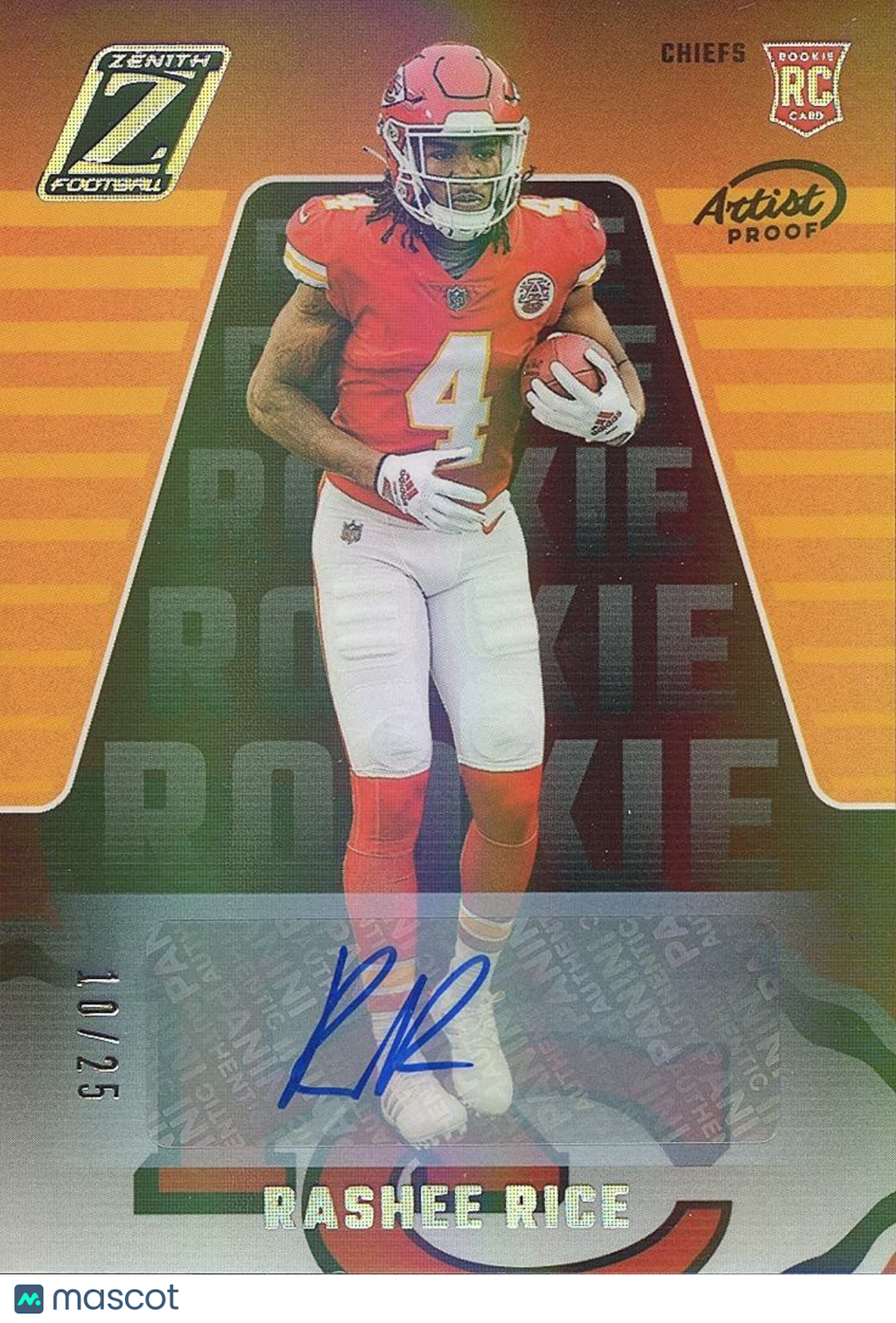 Rashee Rice 2023 Zenith Auto Autograph RC Rookie Kansas City Chiefs 10/25