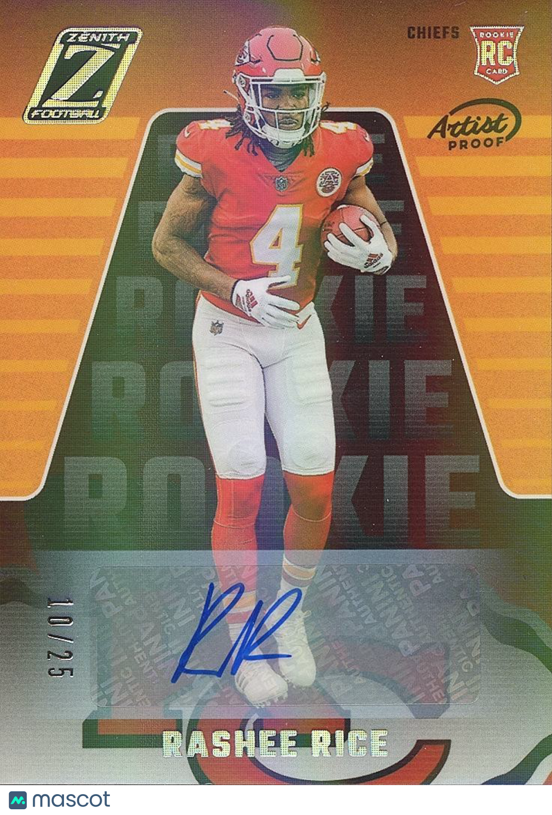 Rashee Rice 2023 Zenith Auto Autograph RC Rookie Kansas City Chiefs 10/25
