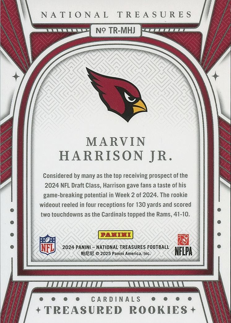 Marvin Harrison Jr. 2024 National Treasures Rookie RC Arizona Cardinals 15/99