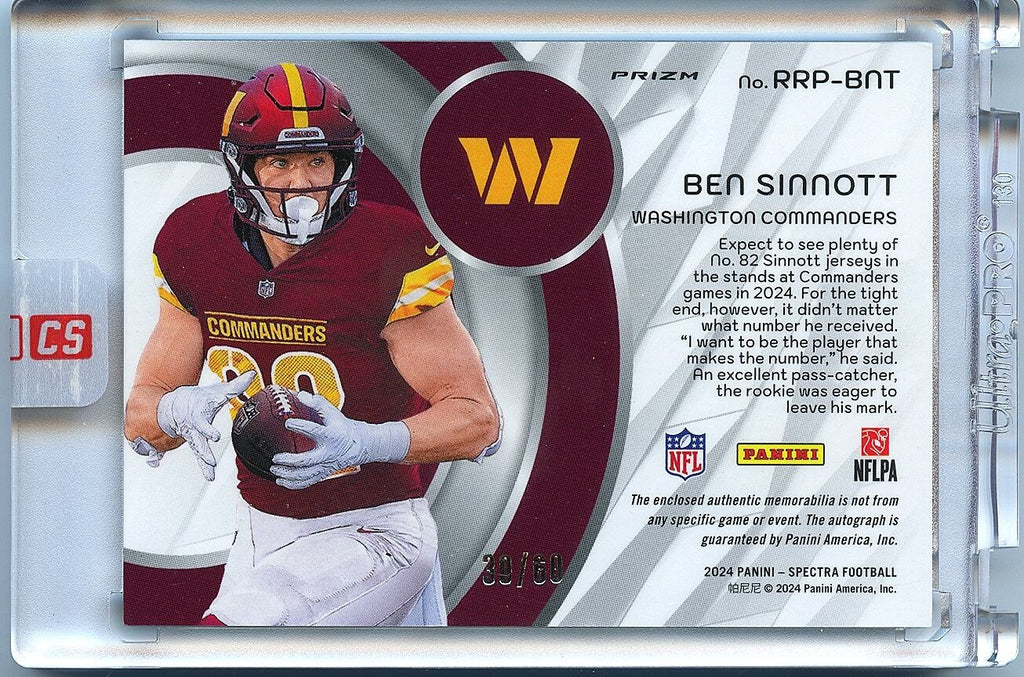 Ben Sinnott 2024 Spectra Auto Autograph 3 Color Patch RC Rookie Commanders 30/60