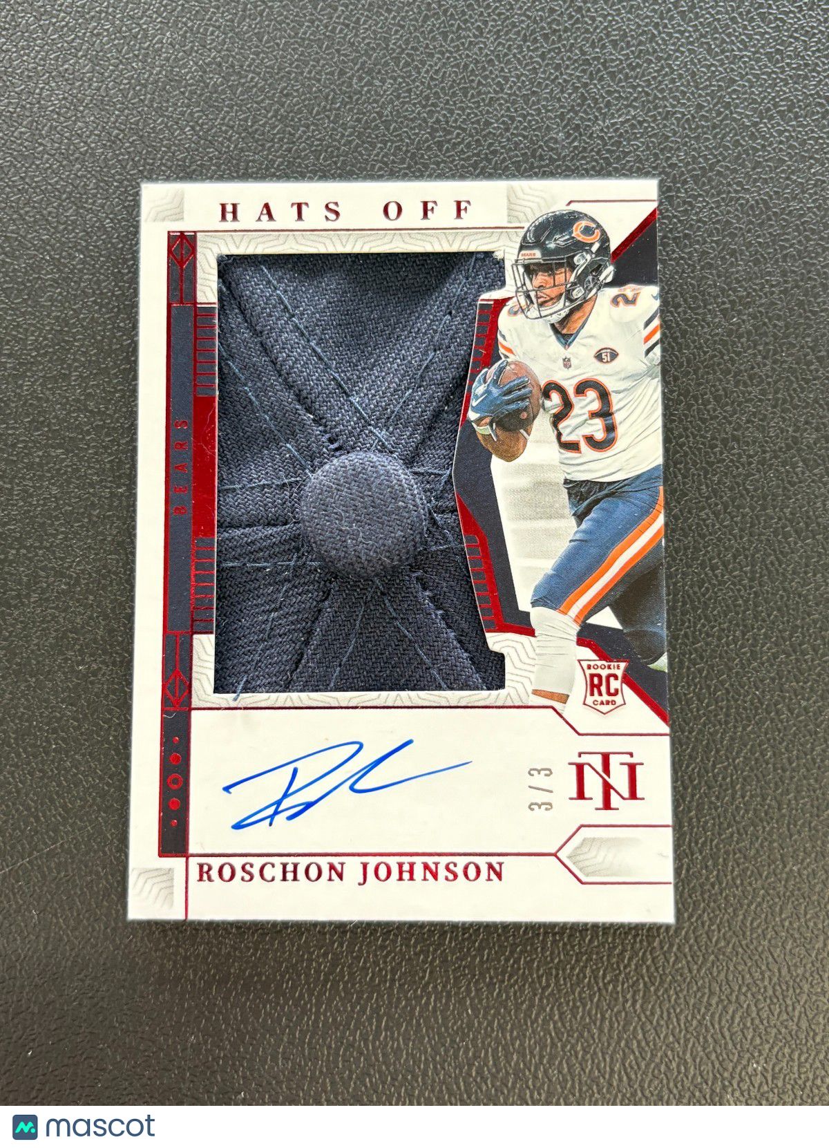 Roschon Johnson 2023 National Treasures Auto Autograph Hats Off RC Bears 3/3