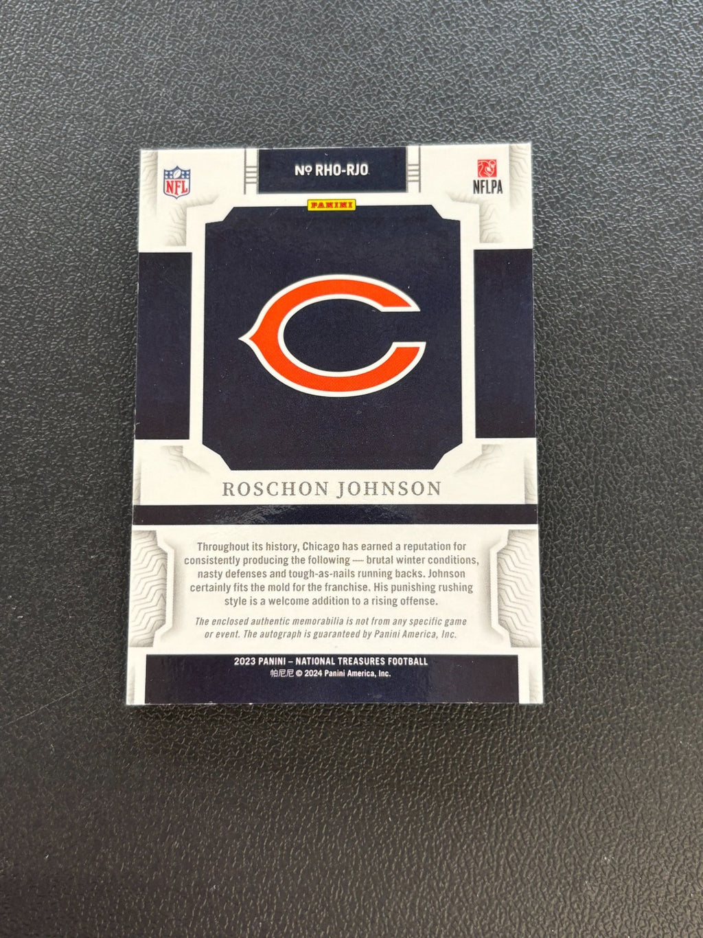 Roschon Johnson 2023 National Treasures Auto Autograph Hats Off RC Bears 3/3