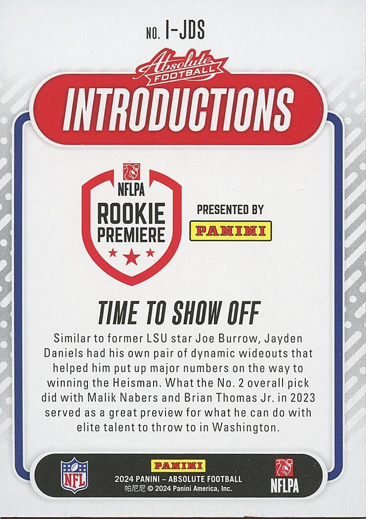 Jayden Daniels 2024 Absolute Introductions RED Rookie RC Commanders 116/150