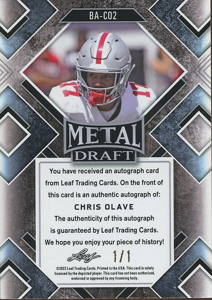 Chris Olave 2022 Leaf Metal GOLD Auto Autograph RC Ohio State Buckeyes Saint 1/1