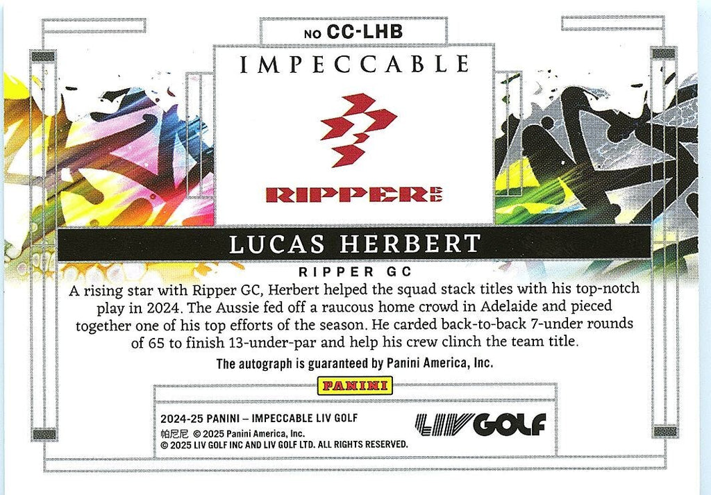 Lucas Herbert 2024-25 Impeccable LIV Golf On Card Auto Autograph Rookie RC 82/99