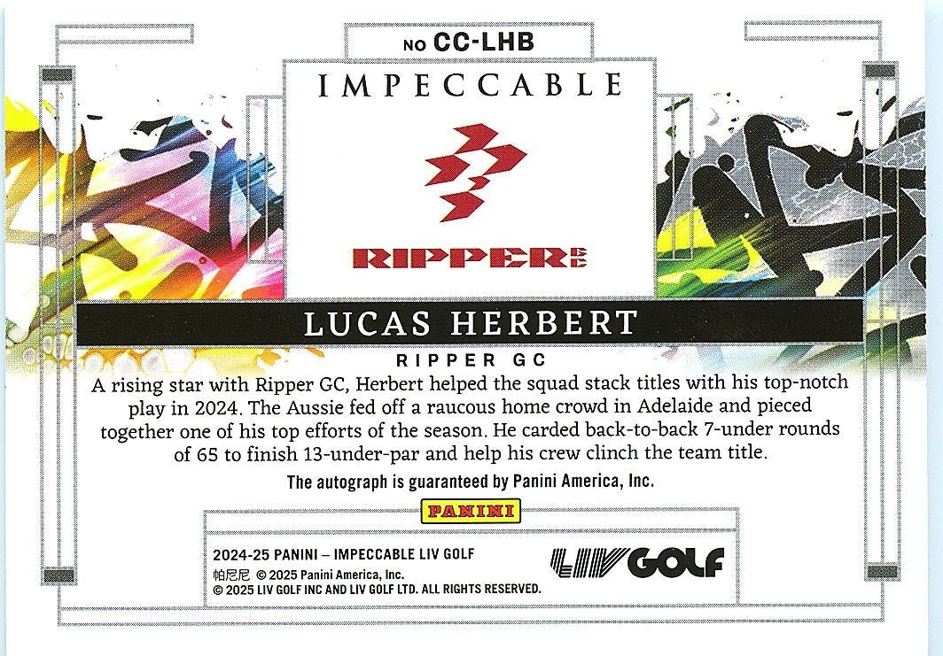Lucas Herbert 2024-25 Impeccable LIV Golf On Card Auto Autograph Rookie RC 82/99