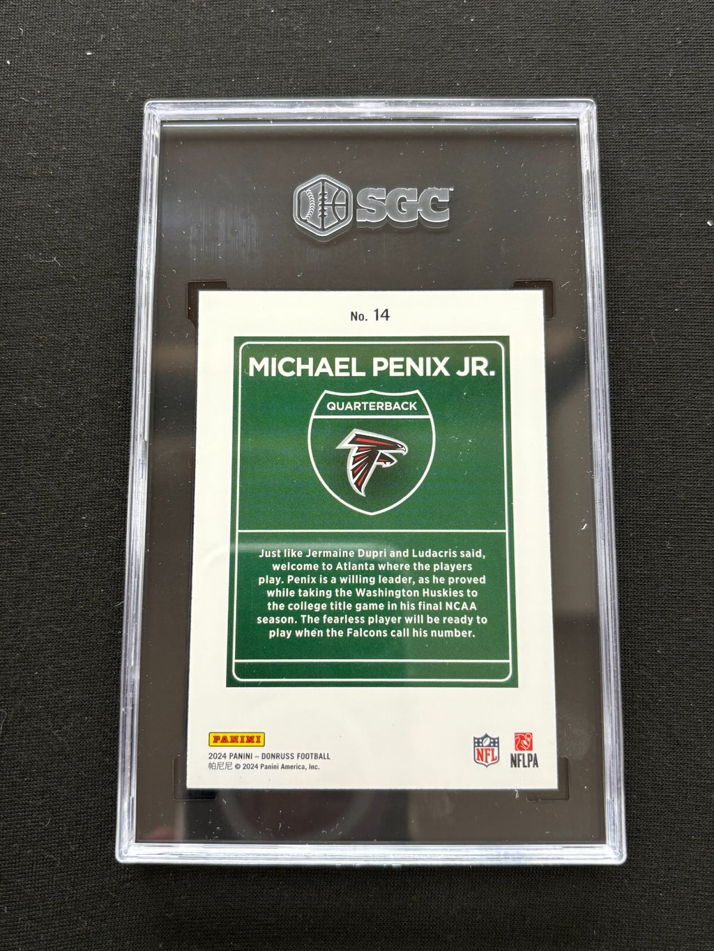 Michael Penix Jr. 2024 Donruss DOWNTOWN RC SSP CASE HIT Atlanta Falcons SGC 9