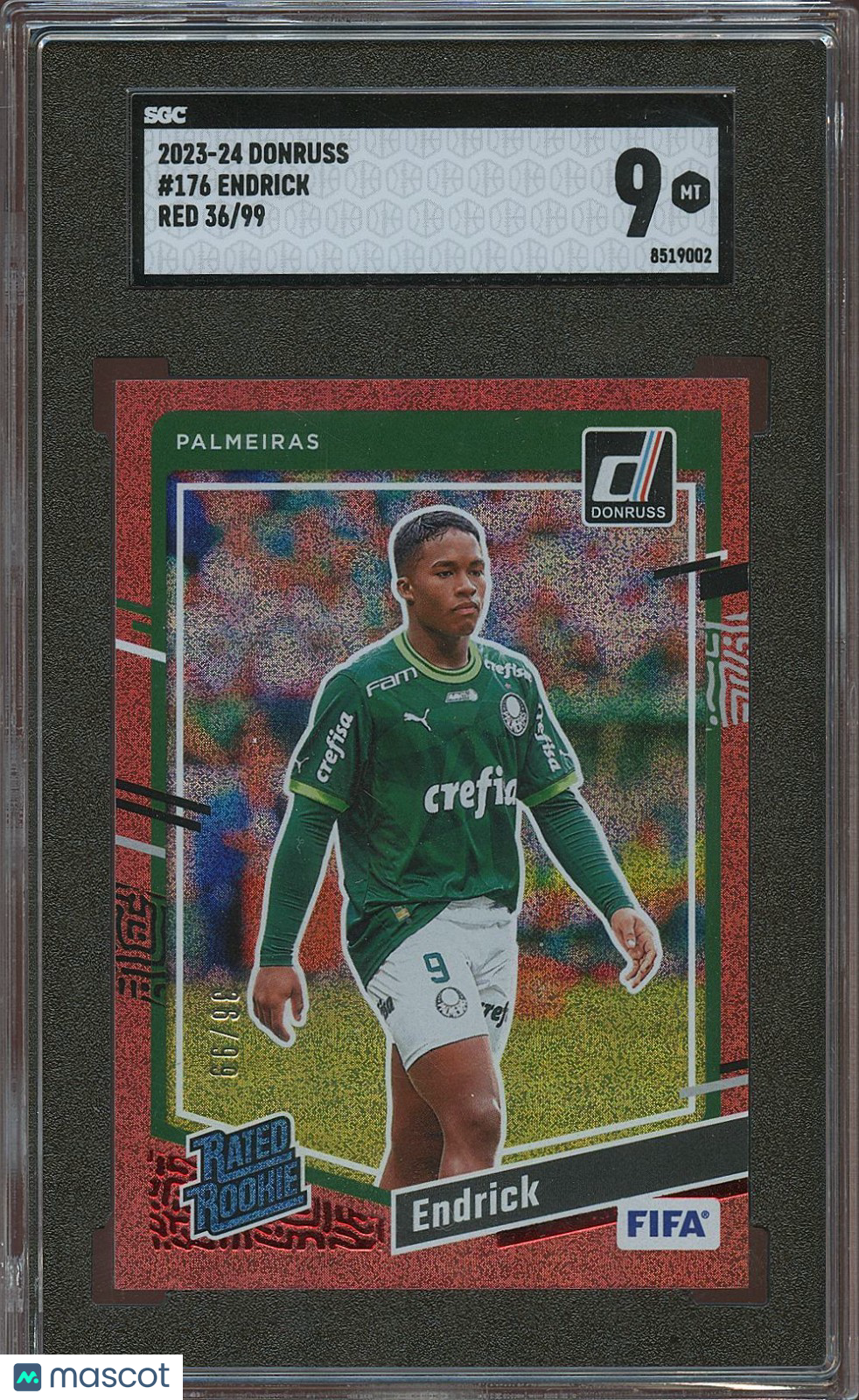 Endrick 2023-24 Donruss RED Rookie Card RC Palmeiras 36/99 SGC 9