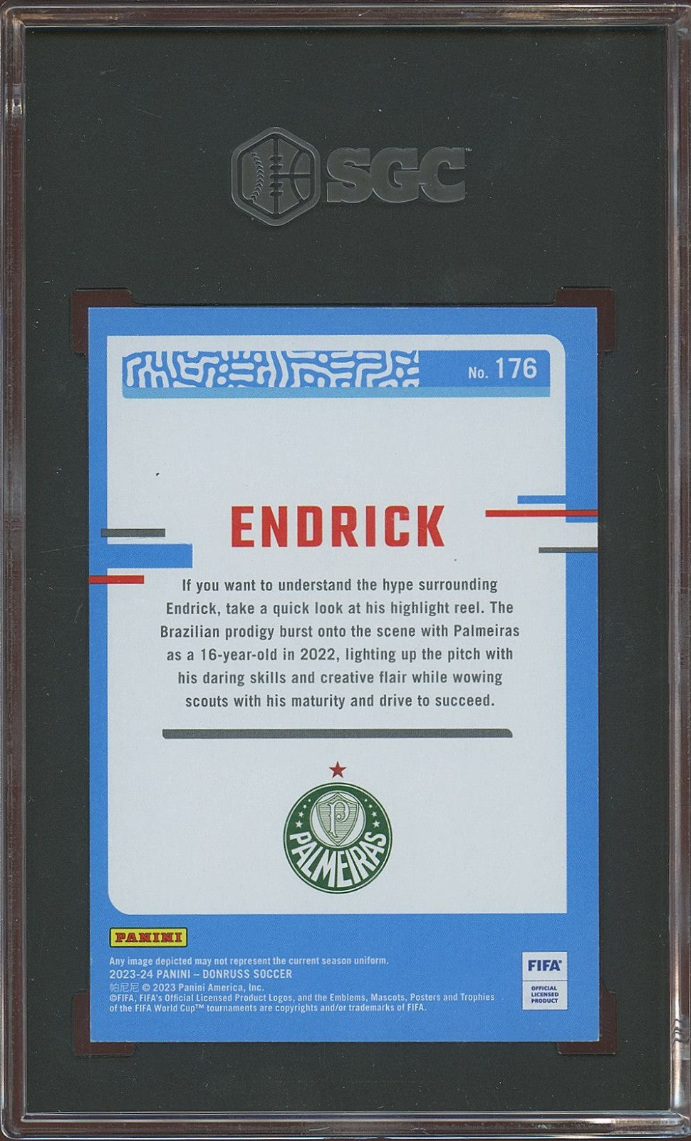Endrick 2023-24 Donruss RED Rookie Card RC Palmeiras 36/99 SGC 9