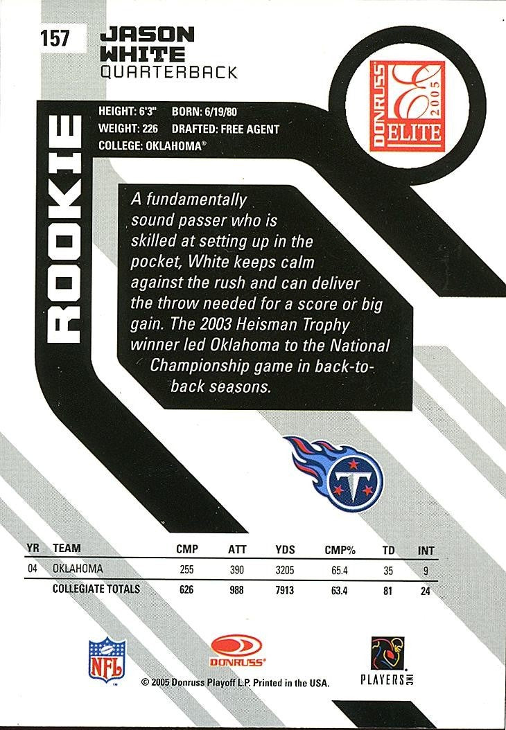 Jason White 2005 Donruss Elite Auto Autograph RC Oklahoma Sooners 6/125