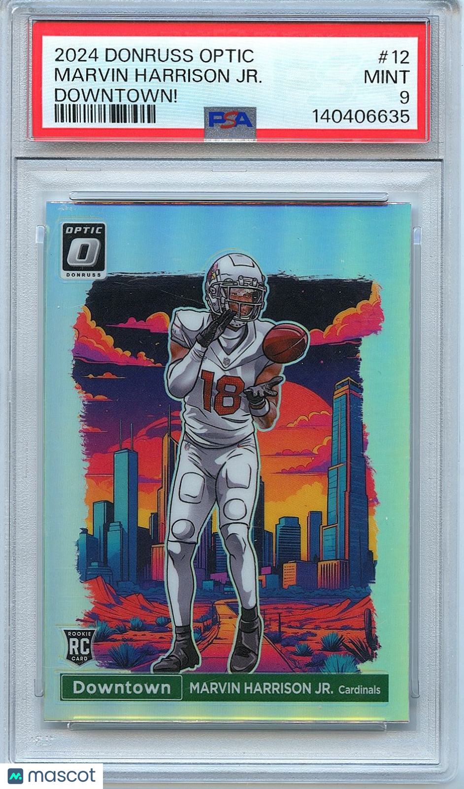 Marvin Harrison Jr. 2024 Optic DOWNTOWN! SSP CASE HIT RC Cardinals PSA 9