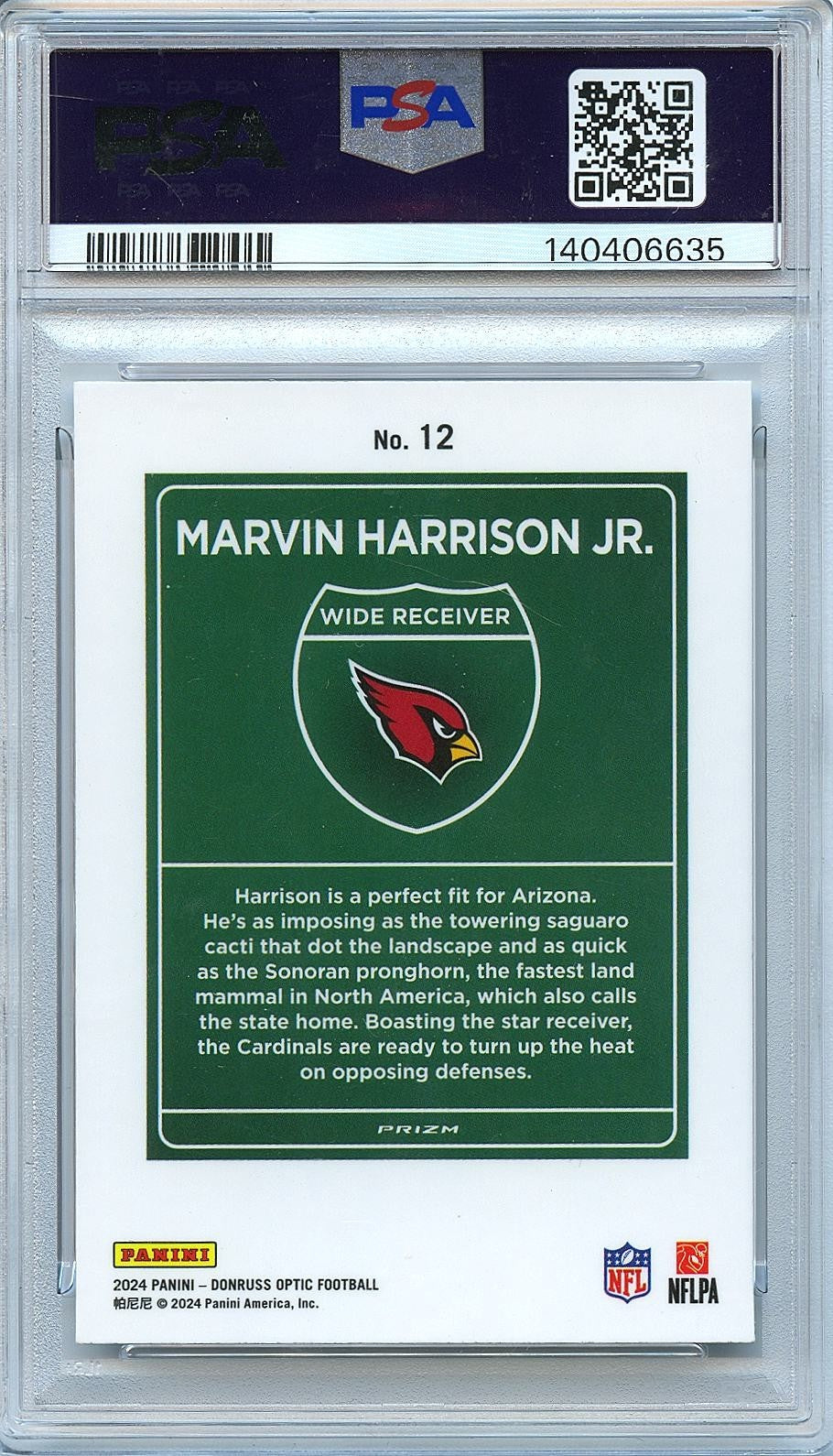 Marvin Harrison Jr. 2024 Optic DOWNTOWN! SSP CASE HIT RC Cardinals PSA 9
