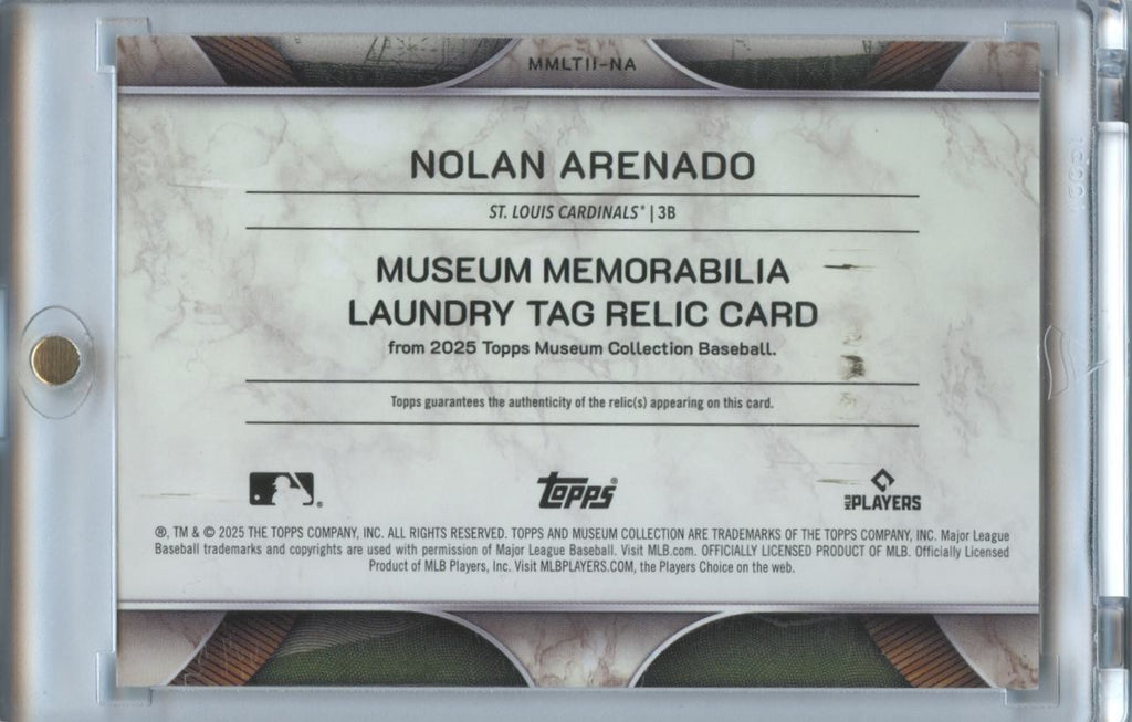 Nolan Arenado 2025 Museum Collection Game Worn Laundry Tag Patch Cardinals 1/1