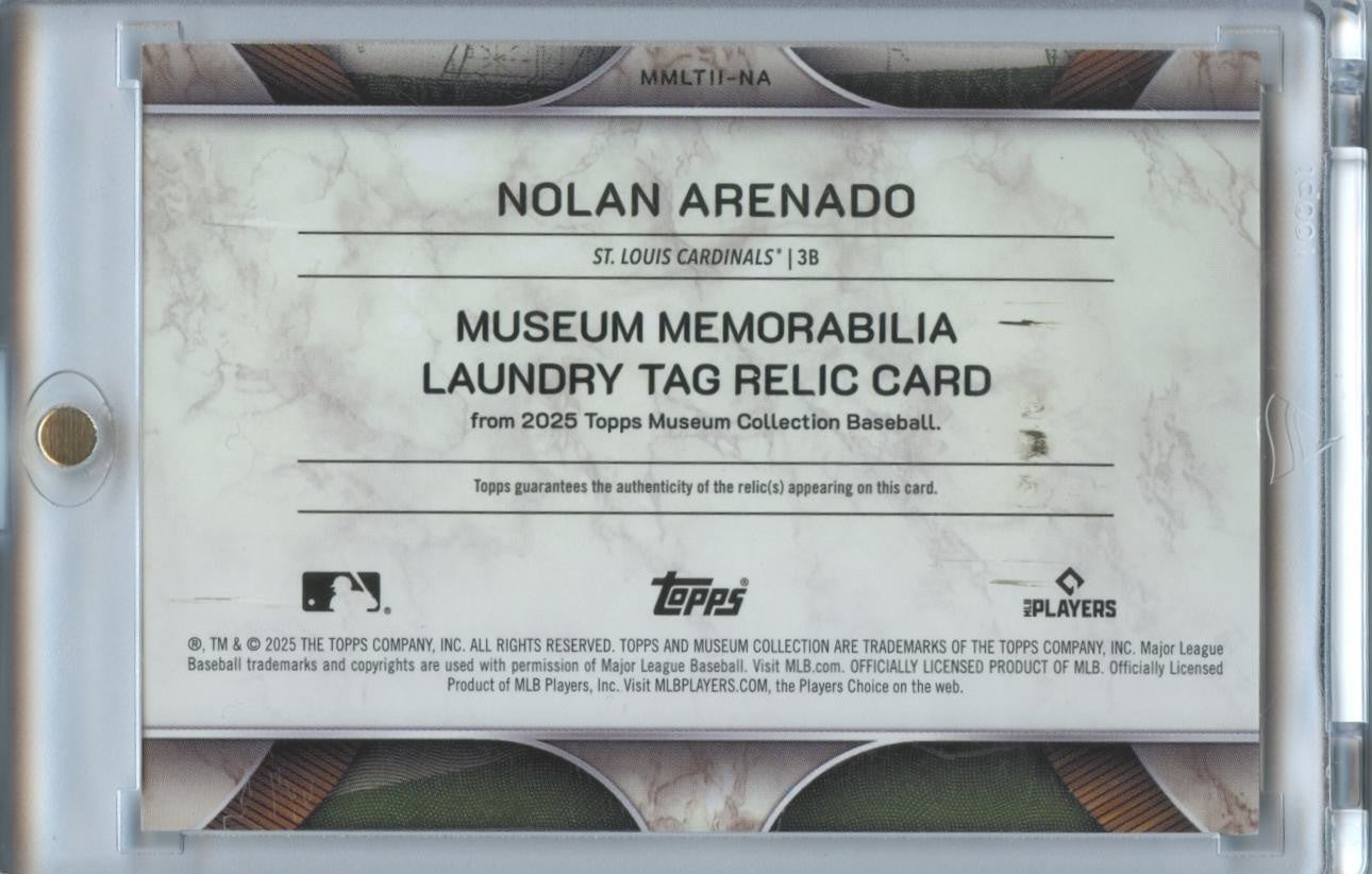 Nolan Arenado 2025 Museum Collection Game Worn Laundry Tag Patch Cardinals 1/1
