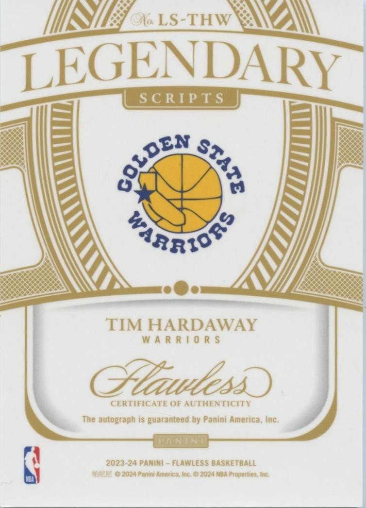 Tim Hardaway 2023-24 Flawless Auto Autograph Golden State Warriors 2/15