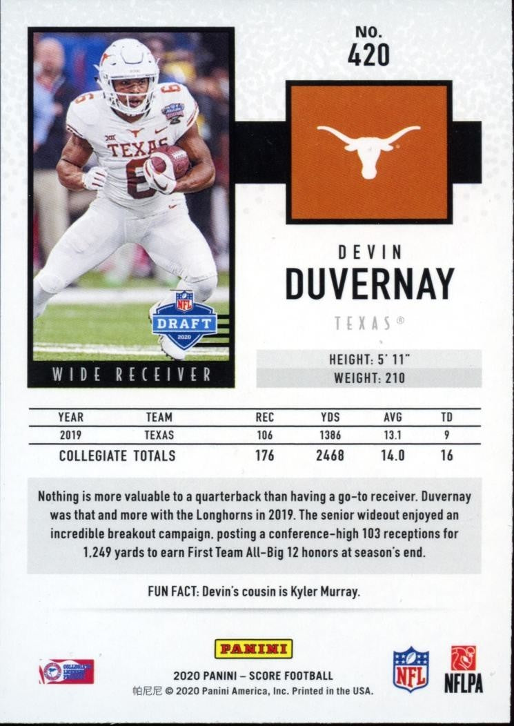 Devin Duvernay 2020 Score Red Zone SSP Rookie RC Texas Longhorns 9/20
