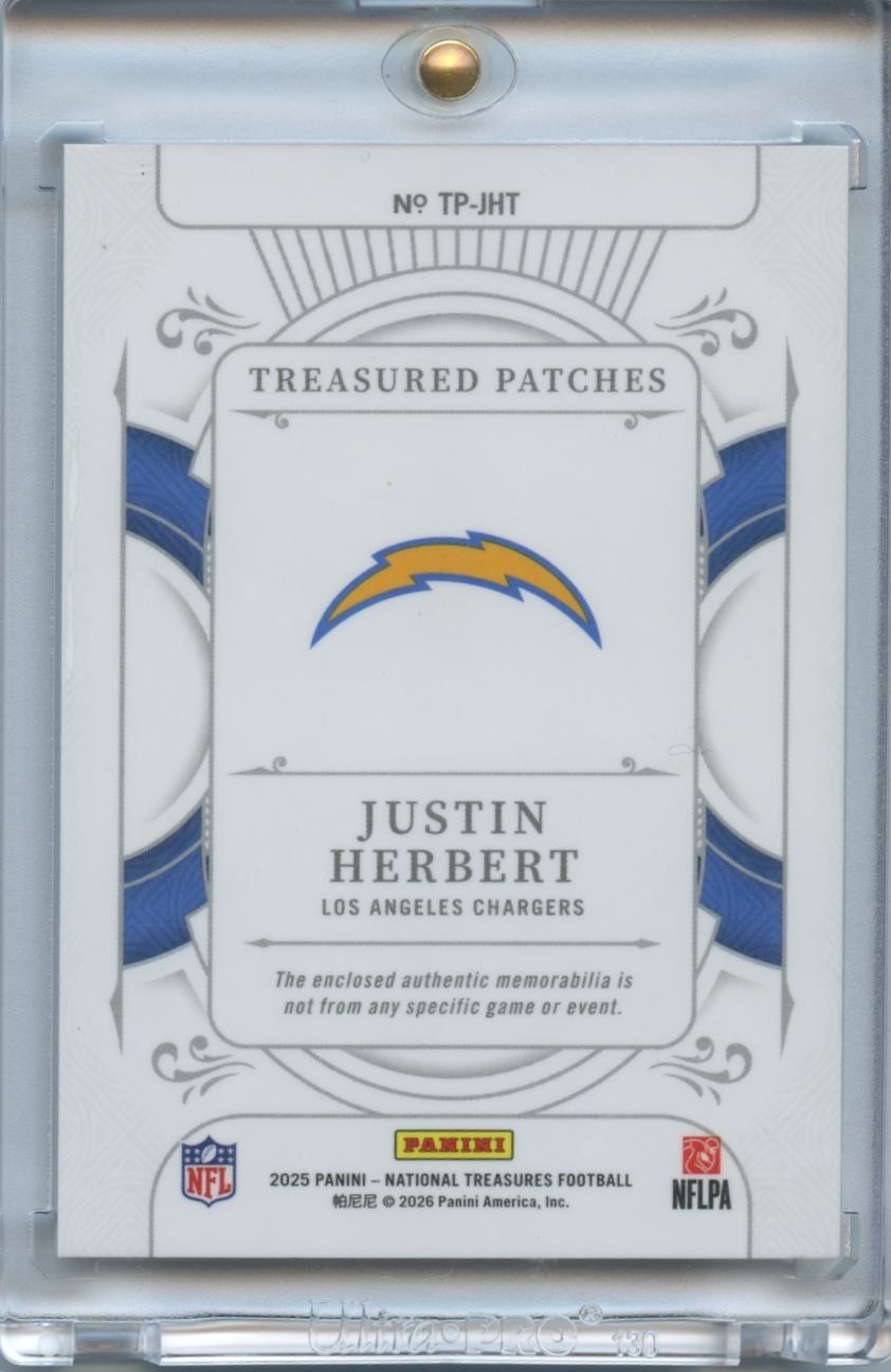 Justin Herbert 2025 National Treasures 3 Color Jersey Patch LA Chargers 35/49