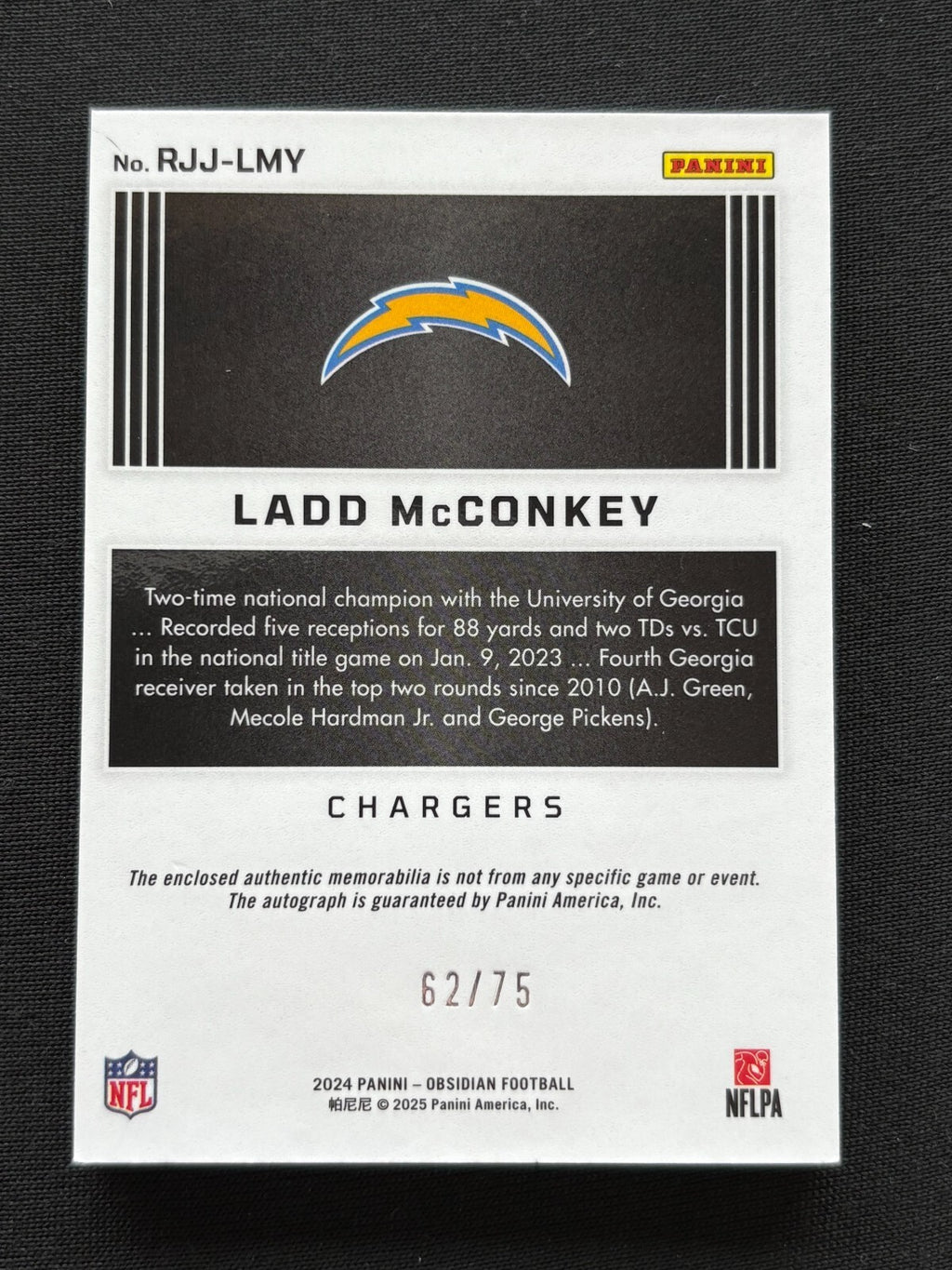 Ladd Mcconkey 2024 Obsidian Auto Autograph Patch Rookie RC LA Chargers 62/75