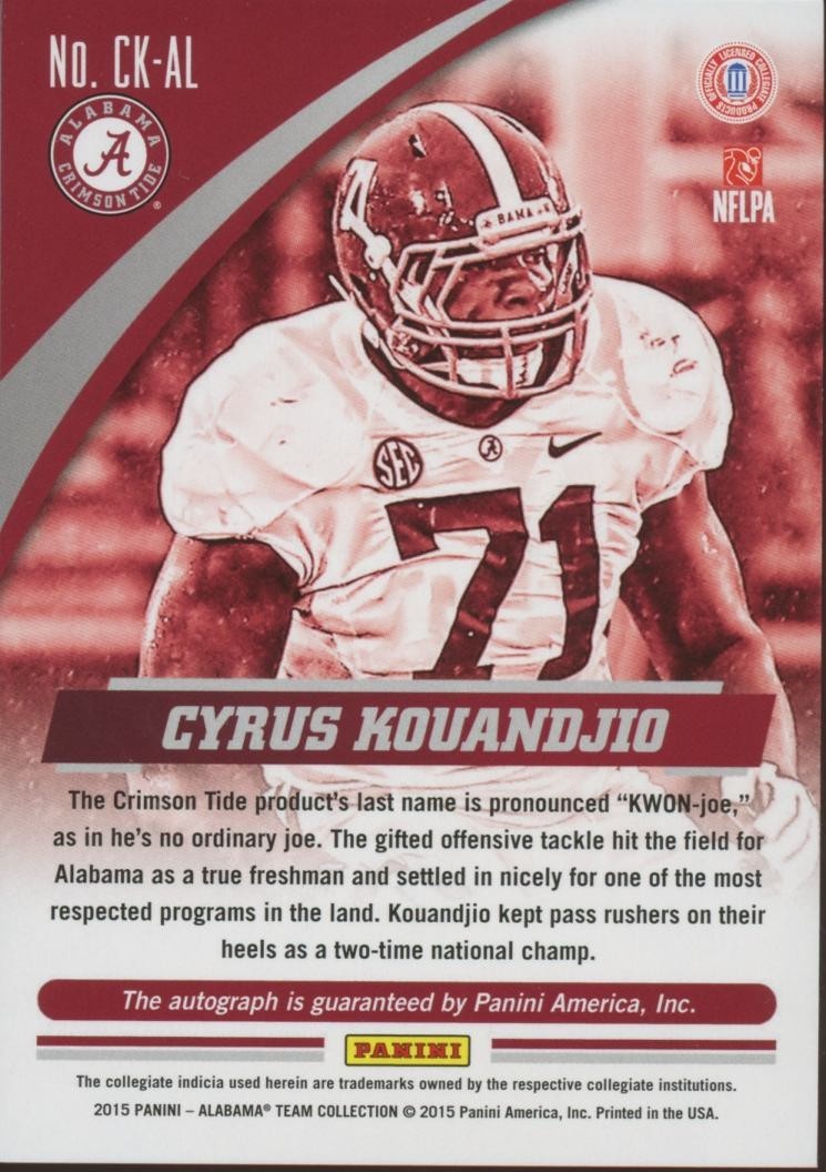 Cyrus Kouandjio 2015 Panini Multisport GOLD Auto Autograph RC Alabama 3/25