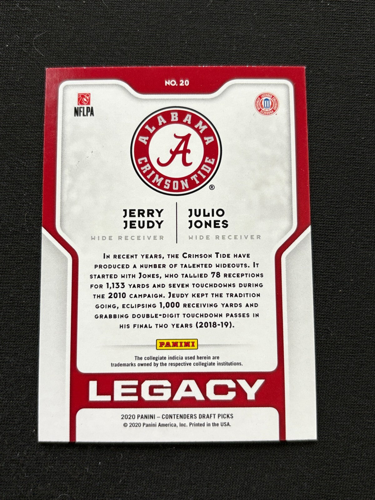 Jerry Jeudy / Julio Jones 2020 Contenders GALACTIC SSP CASE HIT Alabama Tide