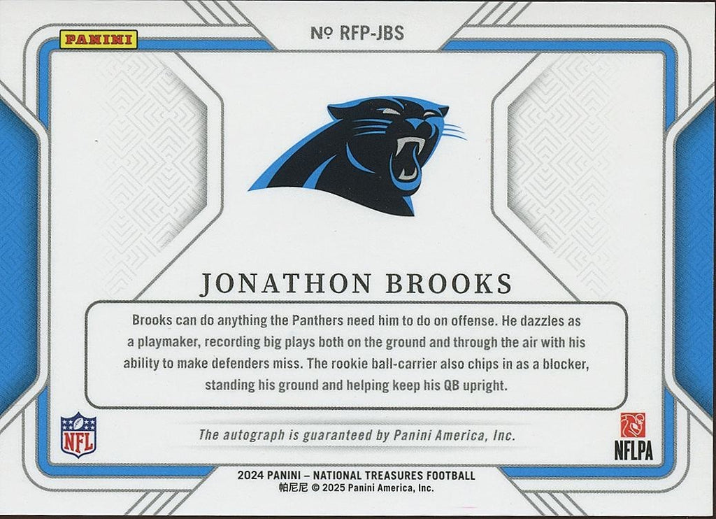 Jonathon Brooks 2024 National Treasures On Card Auto Autograph Panthers 88/99