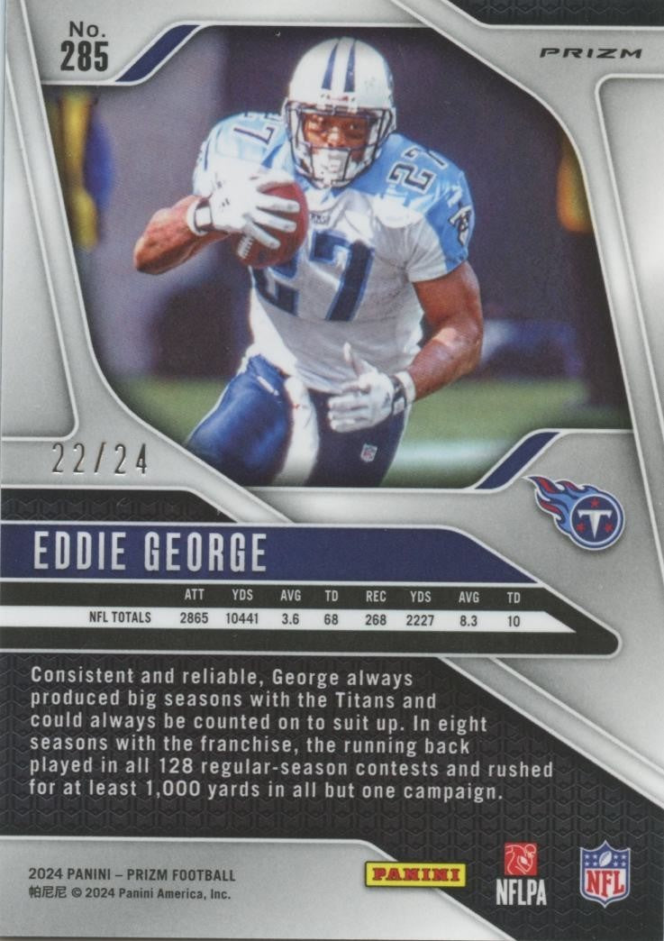 Eddie George 2024 Prizm GOLD Sparkle Prizm Tennessee Titans 22/24