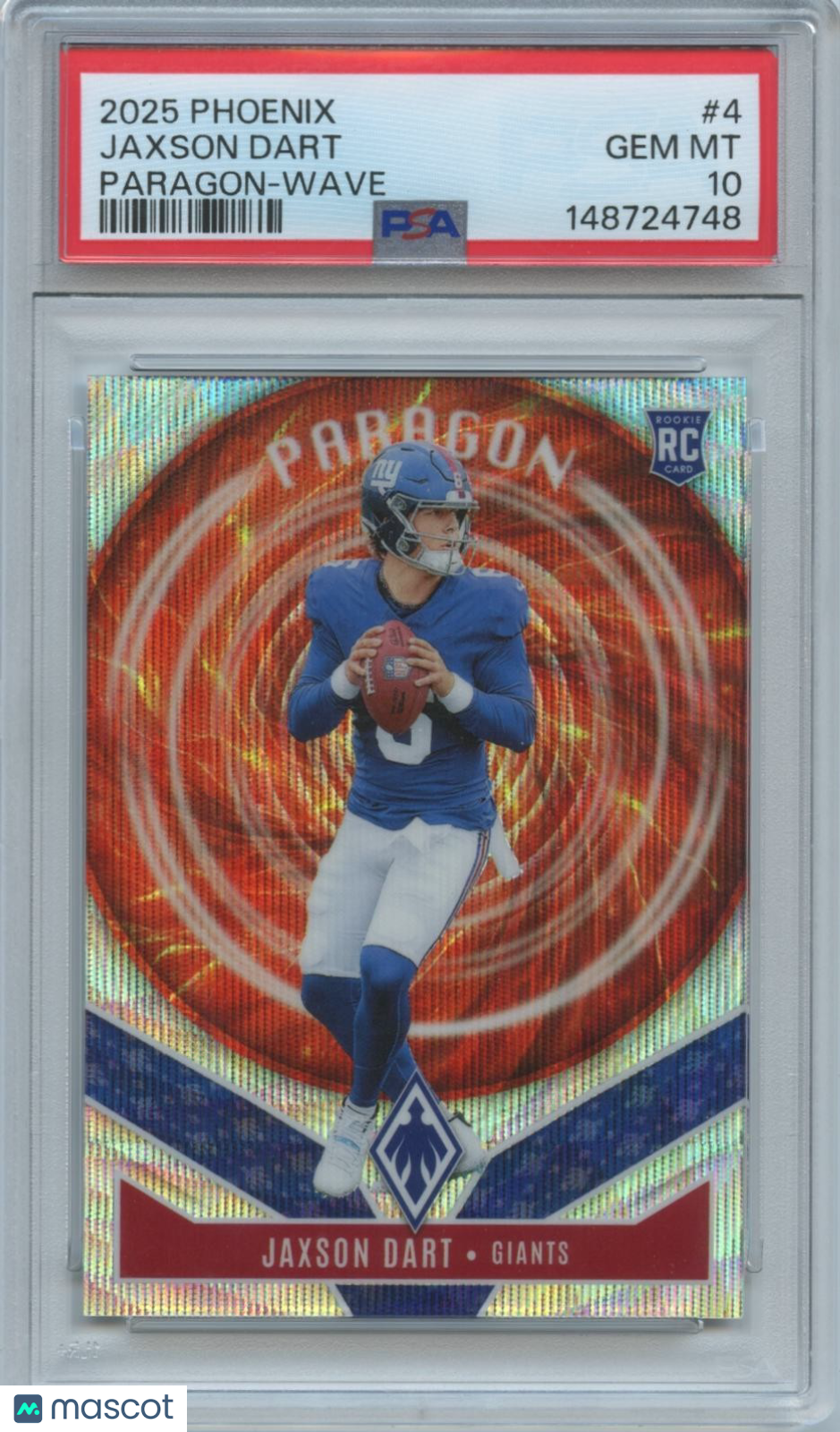 Jaxson Dart 2025 Phoenix Paragon Wave Prizm Rookie RC NY Giants 63/299 PSA 10