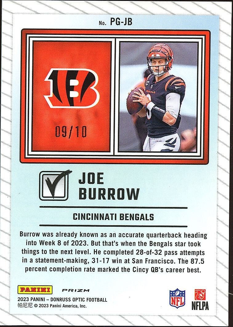 Joe Burrow 2023 Optic Passing Grade GOLD Prizm JERSEY NUMBER Bengals 9/10