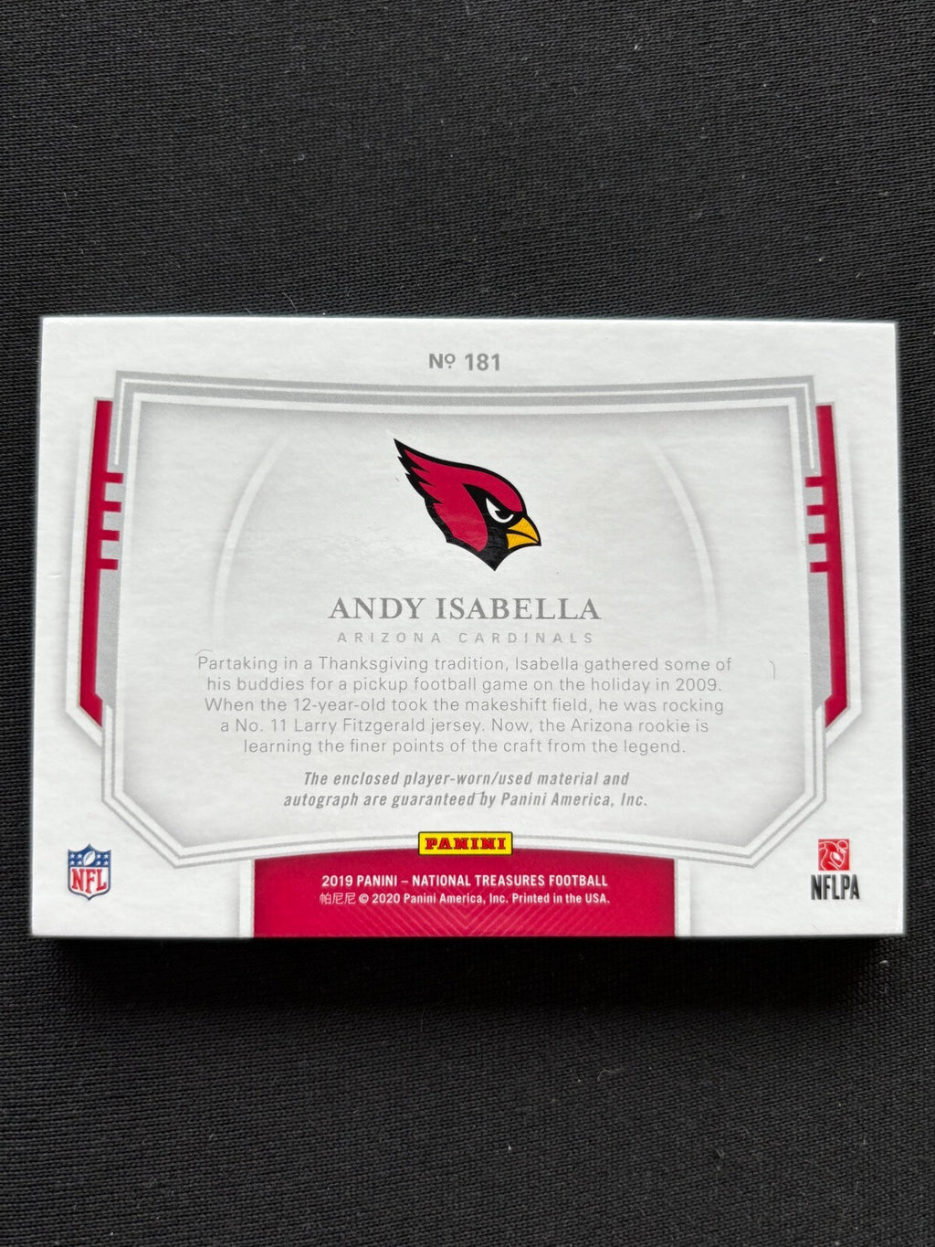 Andy Isabella 2019 National Treasures Auto Autograph Patch Cardinals 17/25 #181