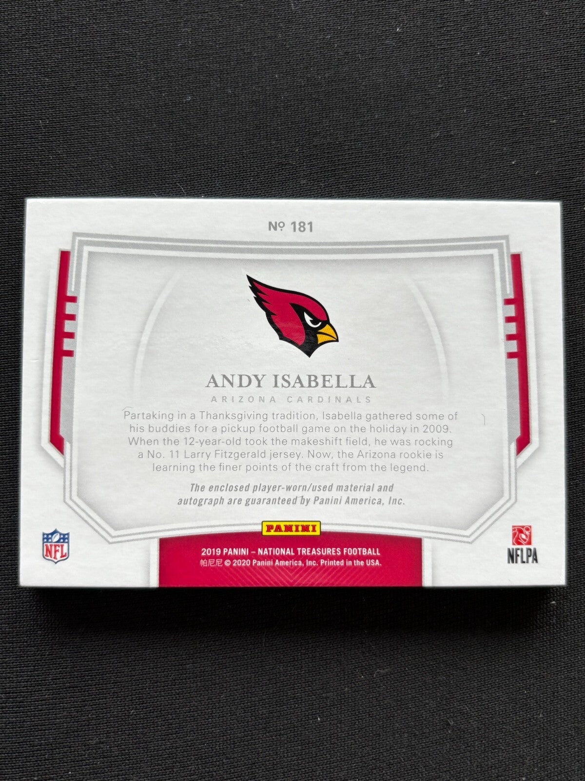 Andy Isabella 2019 National Treasures Auto Autograph Patch Cardinals 17/25 #181
