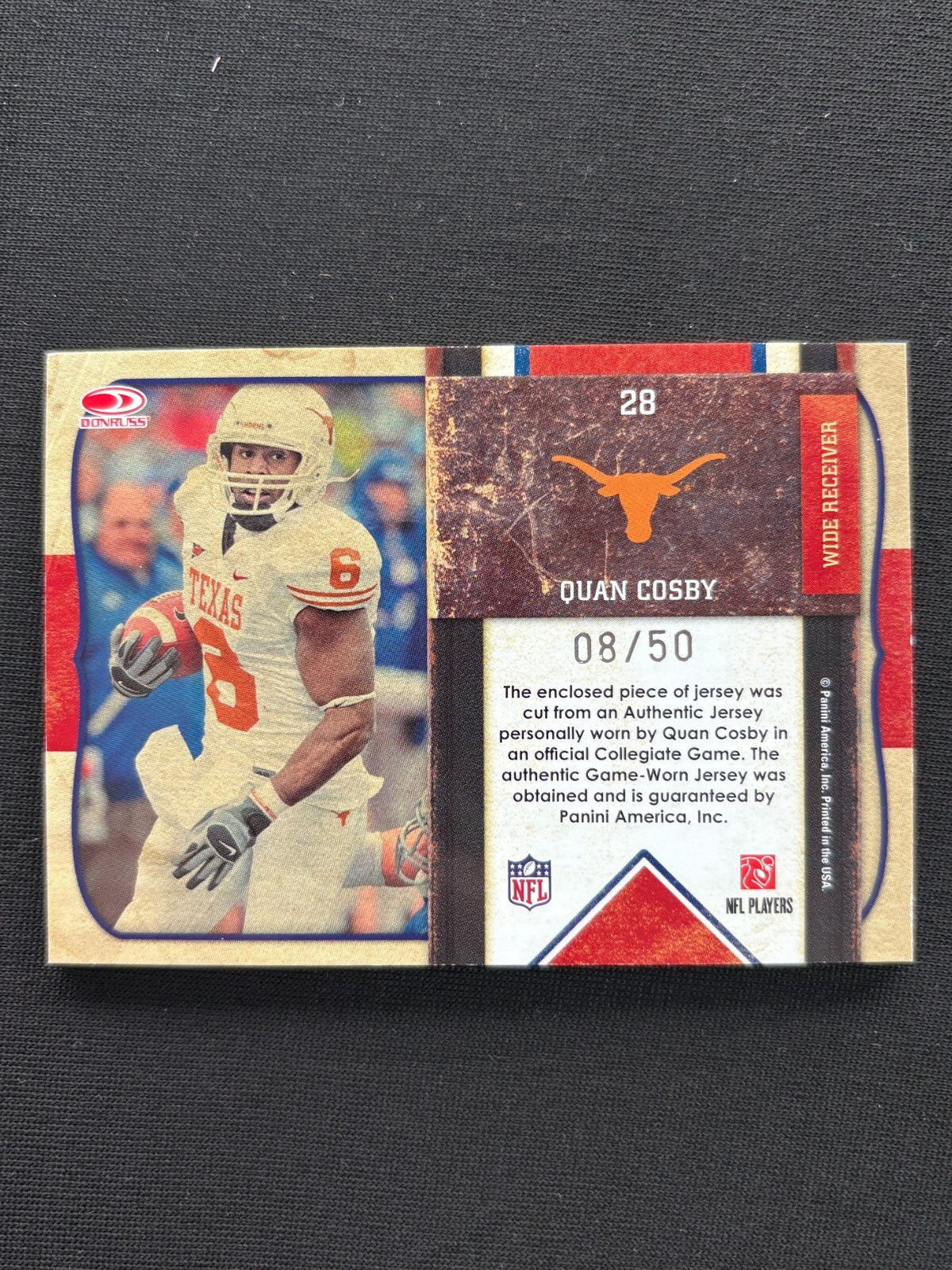 Quan Cosby 2009 Classics Game Worn 2 Color Patch RC Texas Longhorns 8/50