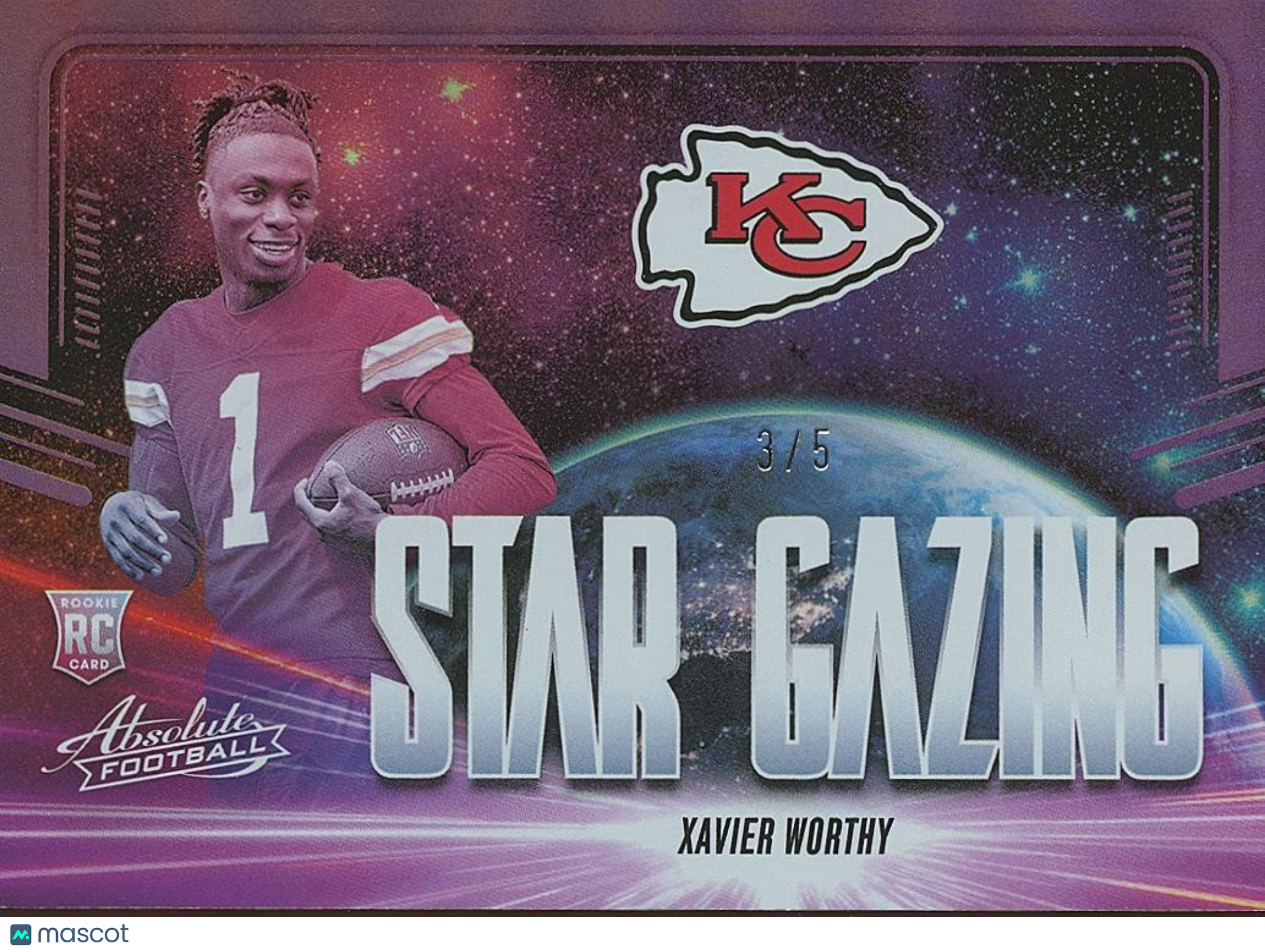Xavier Worthy 2024 Absolute Star Gazing Purple SSP Rookie Kansas City Chiefs 3/5