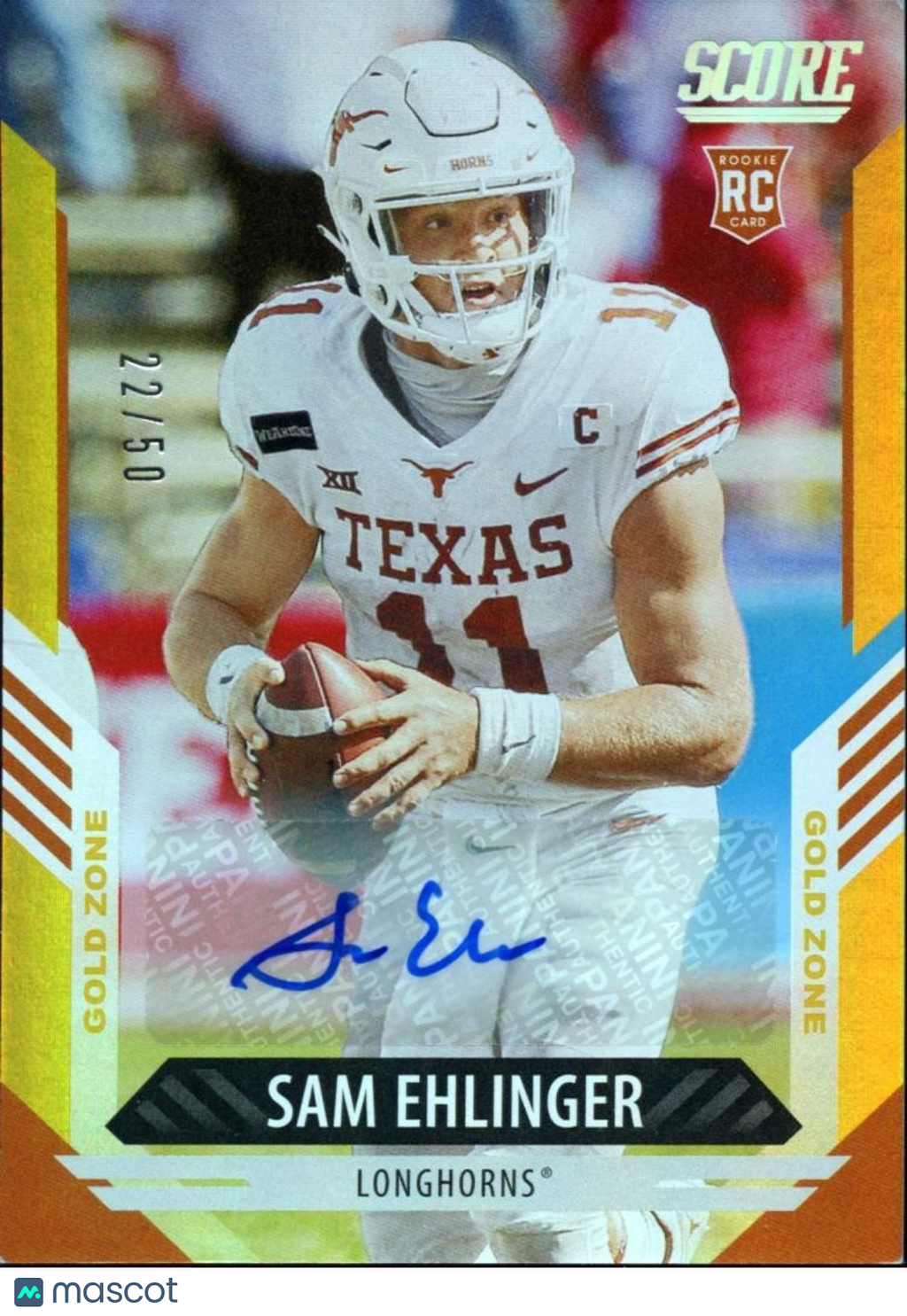 Sam Ehlinger 2021 Score GOLD Zone Auto Autograph RC Texas Longhorns 22/50