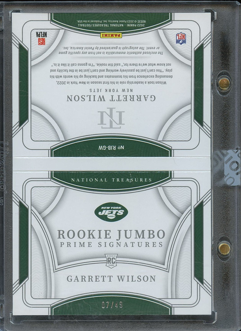 Garrett Wilson 2022 National Treasures Auto Autograph Booklet RC Patch Jets 7/49