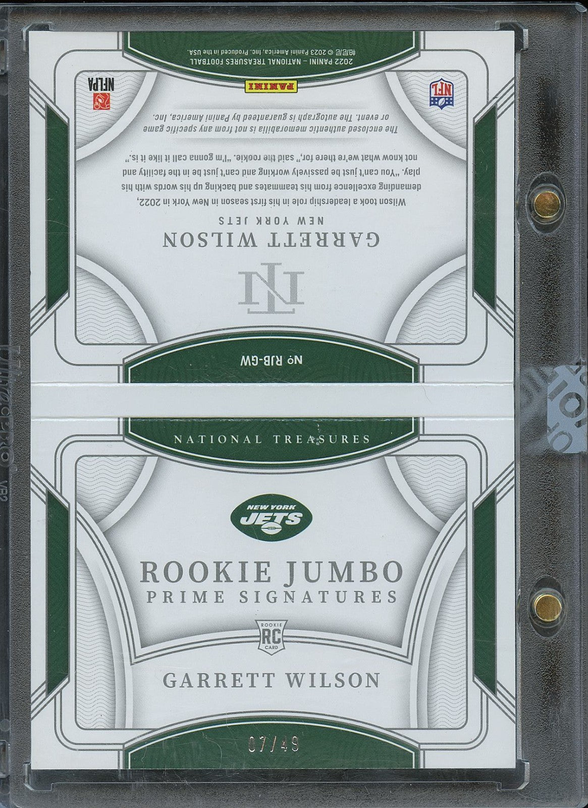 Garrett Wilson 2022 National Treasures Auto Autograph Booklet RC Patch Jets 7/49