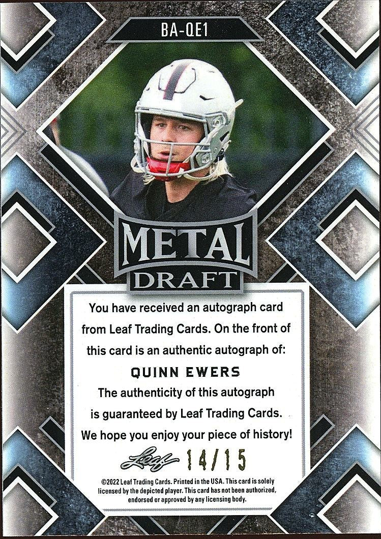 Quinn Ewers 2022 Leaf Metal Auto Autograph RC Ohio State Texas Longhorns 14/15