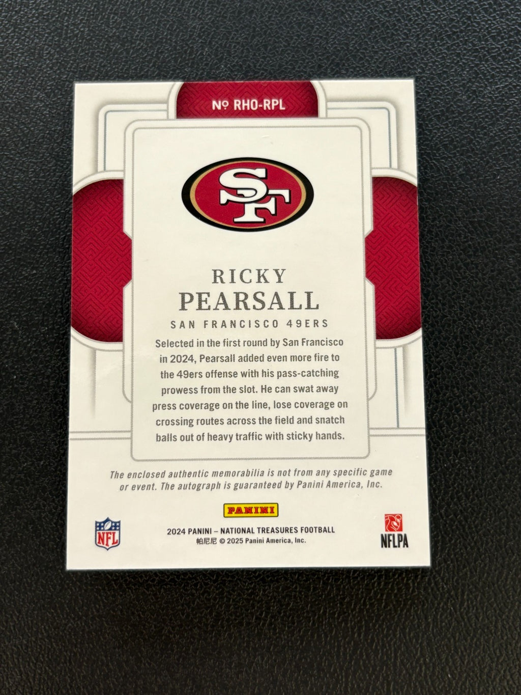 Ricky Pearsall 2024 National Treasures Auto Autograph Hats Off RC SF 49ers 3/3