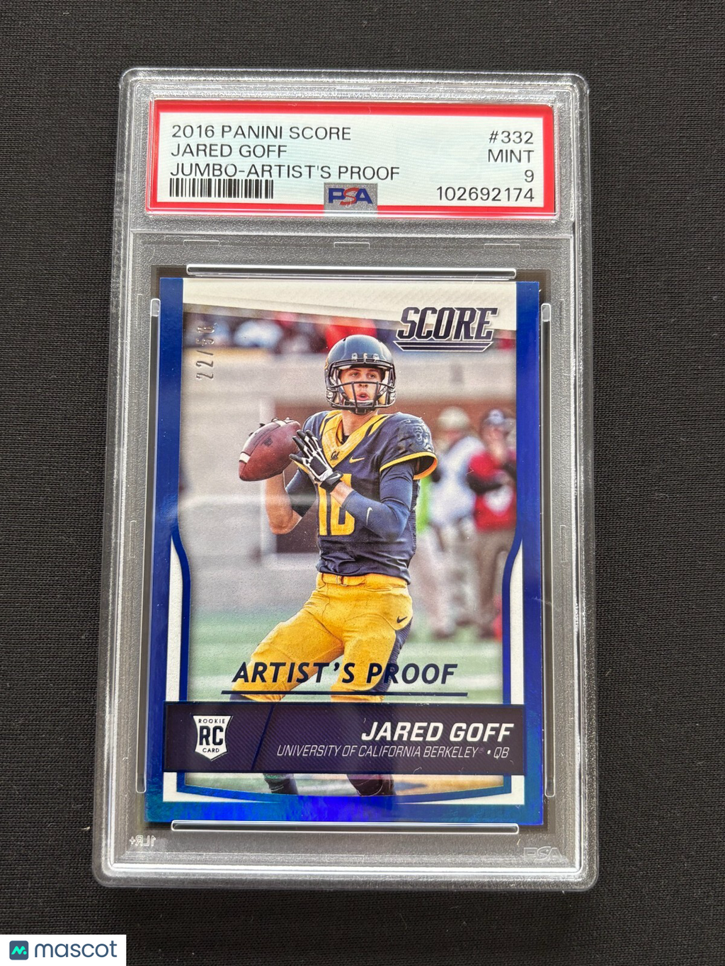 Jared Goff 2016 Score Artist's Proof Blue Rookie RC Cal Lions 22/50 PSA 9