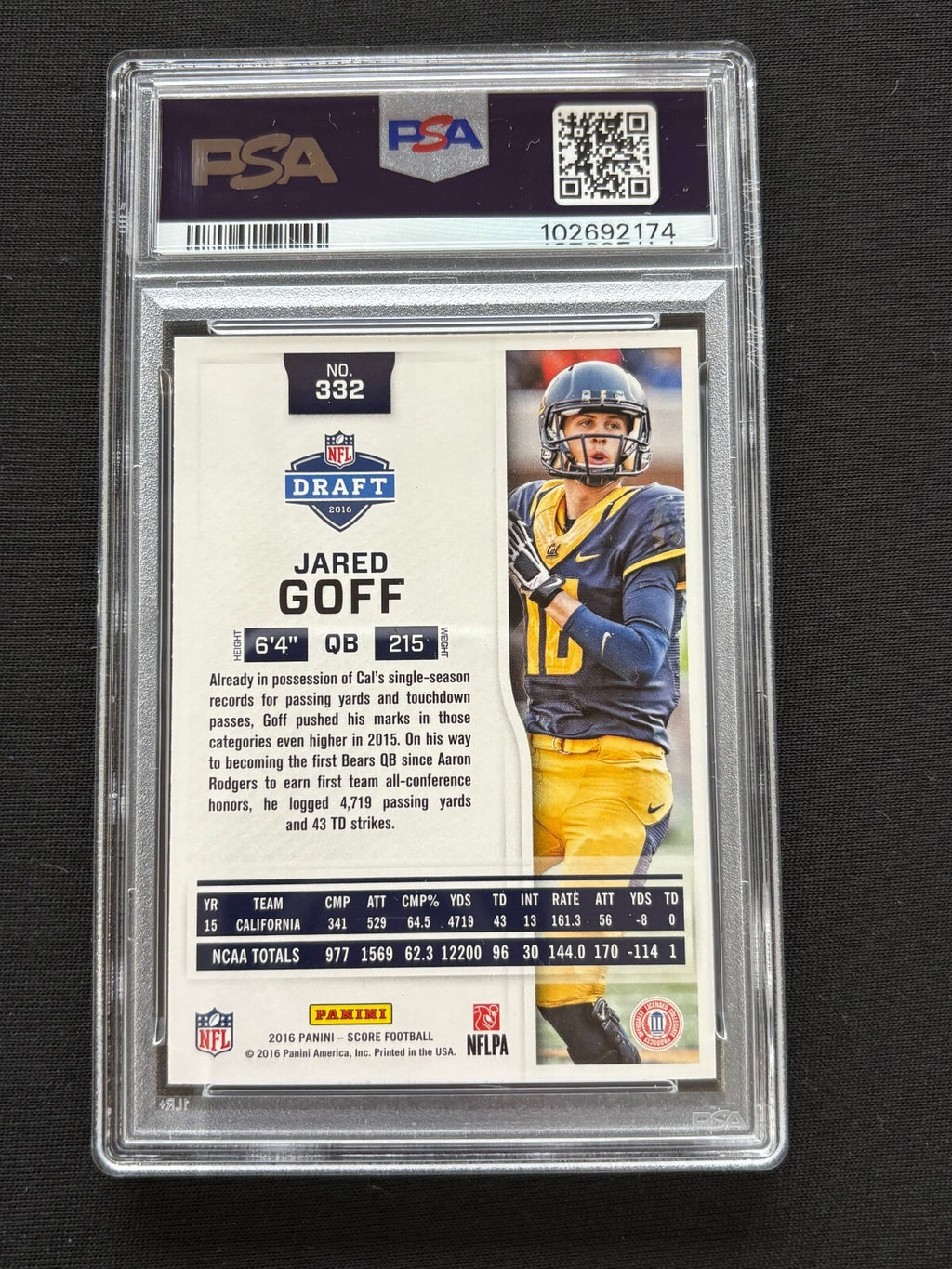 Jared Goff 2016 Score Artist's Proof Blue Rookie RC Cal Lions 22/50 PSA 9